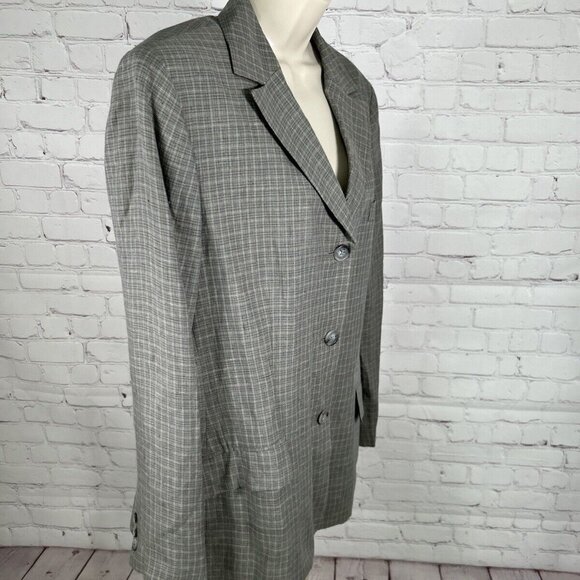 Brooks Brothers Gray Plaid 100% Linen Three Button Blazer Jacket Women’s Size 16 - Picture 2 of 8